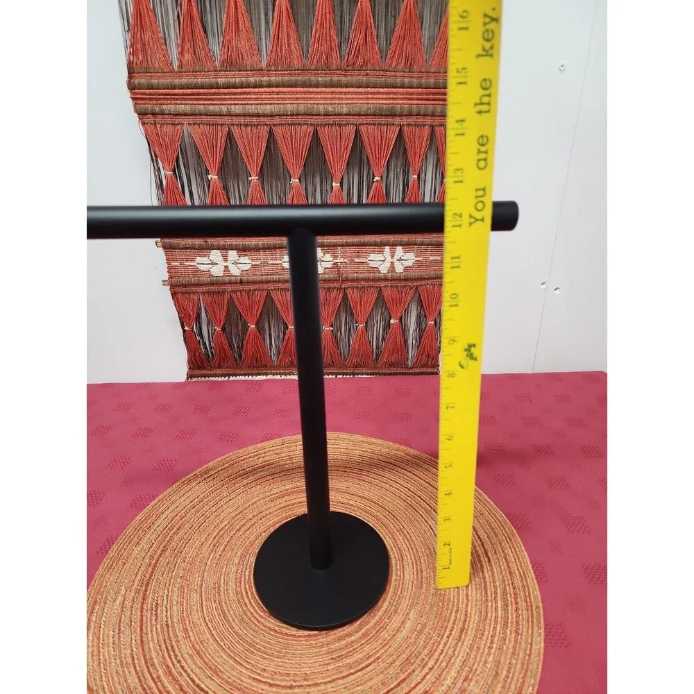 T-Shaped Hand Towel Holder Black Metal Freestanding Non-Slip Base Minimalist EUC
